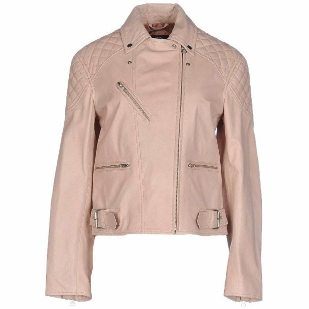 McQ ALEXANDER MCQUEEN Leather Moto Jacket Womens IT44 Pink Quilted Biker Luxury
